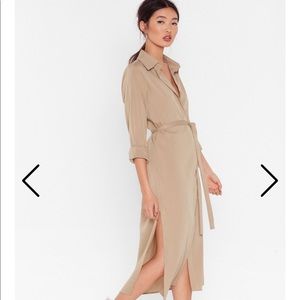 NWT Nasty Gal Tan Flowy Shirt Dress